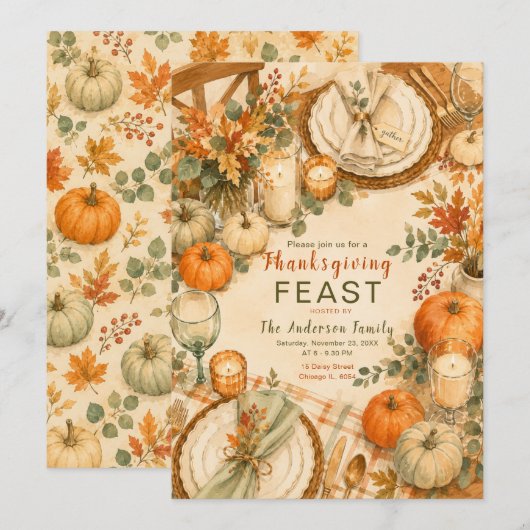 Invitation Fête de Thanksgiving (Devant / Derrière)