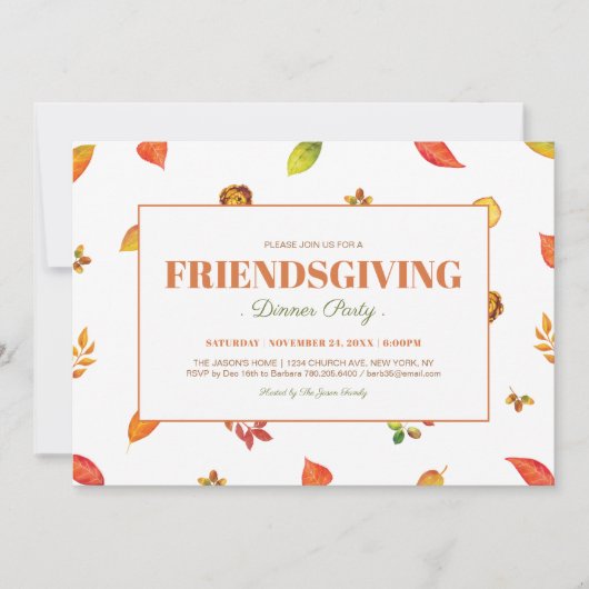 Invitation Fête de Thanksgiving à la Feuillage Moderne, Frien (Devant)