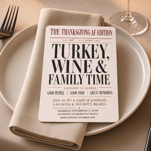 Invitation Fête de Thanksgiving AF dans un journal - Invitati