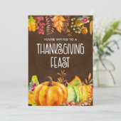 Invitation Fête de Thanksgiving avec citrouilles et feuilles  (Debout devant)