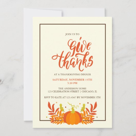Invitation Fête de Thanksgiving de dîner de la dinde de citro (Devant)