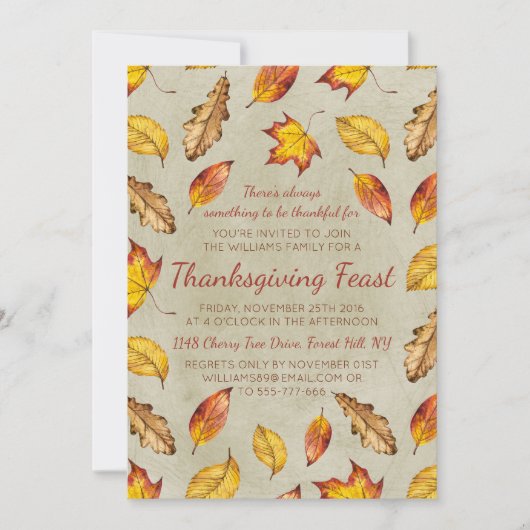 Invitation Fête de Thanksgiving de Fall Leave (Devant)