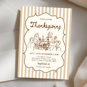 Invitation Fête de Thanksgiving Dîner Parti Dessiné à la Main