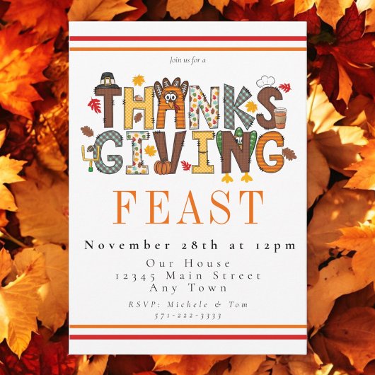 Invitation Fête de Thanksgiving en Turquie Feuilles de footba