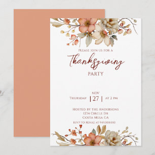 Invitation Fête de Thanksgiving Florale Élégante d'Automne 