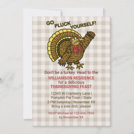 Invitation Fête de Thanksgiving Funny Turkey Fall Dinner (Devant)
