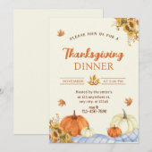 Invitation Fête de Thanksgiving moderne Floral Citrouille (Devant / Derrière)