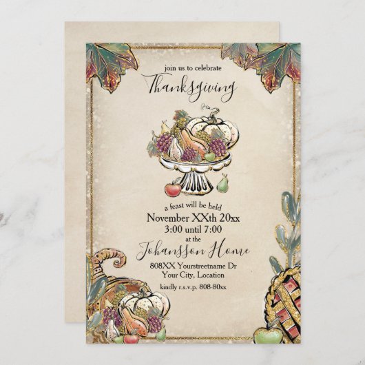 Invitation Fête de Thanksgiving Parties scintillant automne r (Devant / Derrière)