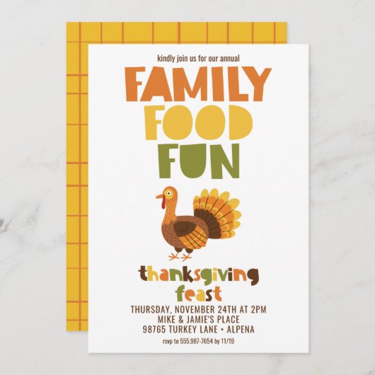 Invitation Fête de Thanksgiving pour la famille (Devant / Derrière)