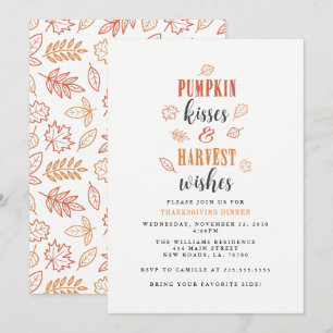 Invitation Fête de Thanksgiving Pumpkin Kisses & Harvest Wish