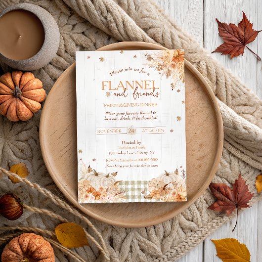 Invitation Fête de Thanksgiving Rustic Flannel et Amis