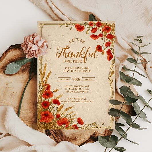 Invitation Fête de Thanksgiving Rustique Poppy