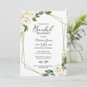 Invitation Fête de thé à la nuptiale blanche géométrique vert (Debout devant)