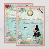 Invitation Fête de thé Alice et Flamant rose rose (Devant / Derrière)