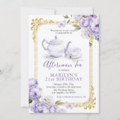 Invitation Fête de thé d'anniversaire victorienne violet (Devant)