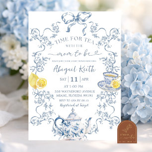 Invitation Fête de thé de Baby Shower au citron en Chinoiseri
