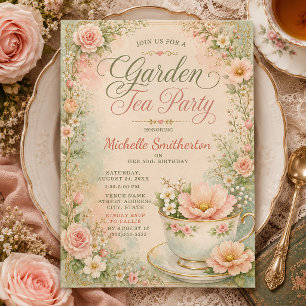 Invitation Fête de thé de jardin pastel Cottagecore vintage