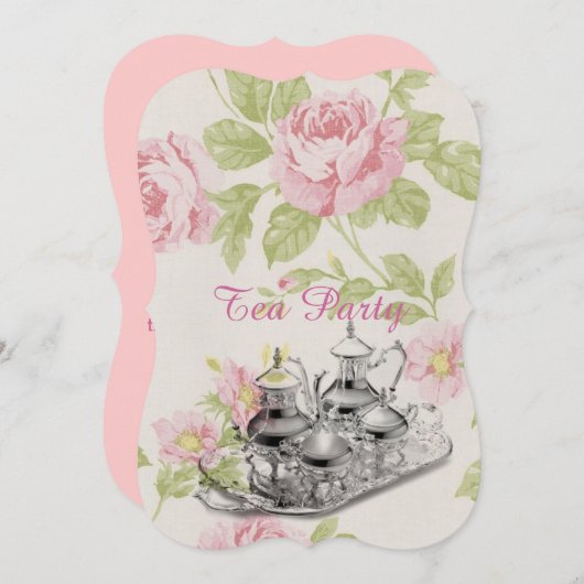 Invitation fête de thé de la douche de printemps à fleurs ros (Devant / Derrière)