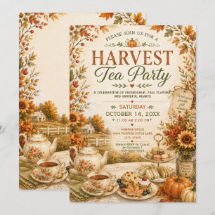 Invitation Fête de Thé de la Récolte Rustique Automne