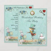 Invitation Fête de thé de l'anniversaire de Mad Hatter (Devant / Derrière)