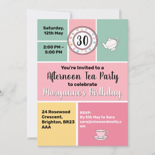 Invitation Fête de thé de l'après-midi cinquantaine style des (Devant)