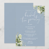 Invitation Fête de thé de mariage au bleu poussiéreux avec mo (Devant / Derrière)