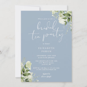 Invitation Fête de thé de mariage au bleu poussiéreux avec mo