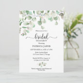 Invitation Fête de thé de mariage avec verdure d'eucalyptus (Debout devant)
