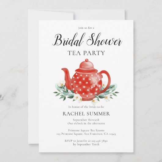 Invitation Fête de thé de mariage en aquarelle  (Devant)