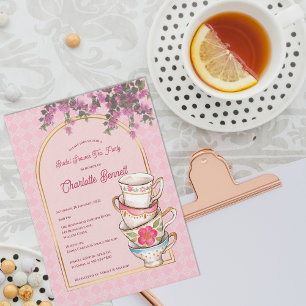 Invitation Fête de thé de mariage fantaisiste avec tasses emp