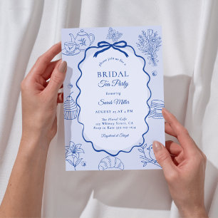 Invitation Fête de thé de mariage fantaisiste bleu dessinée à