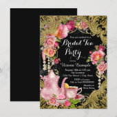 Invitation Fête de thé de mariage noir et or (Devant / Derrière)