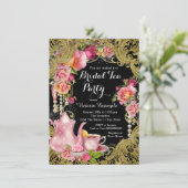 Invitation Fête de thé de mariage noir et or (Debout devant)