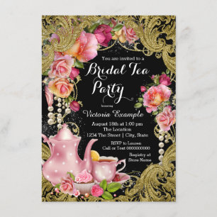 Invitation Fête de thé de mariage noir et or