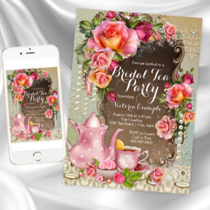 Invitation Fête de thé de mariage Perle Rose Rose