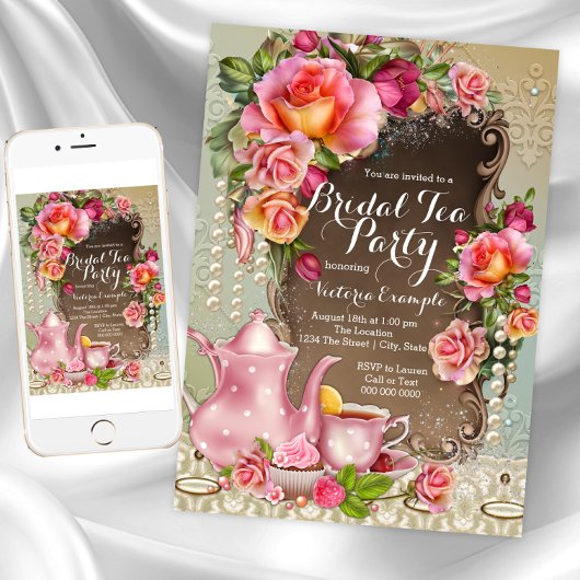 Invitation Fête de thé de mariage Perle Rose Rose