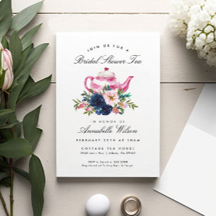 Invitation Fête de thé de mariage rose bleu