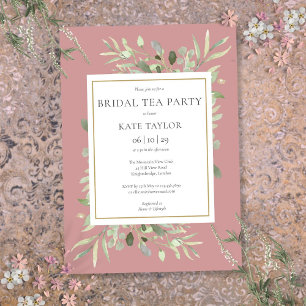 Invitation Fête de thé de mariage rose poussiéreuse verdure a