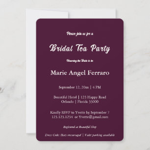Invitation Fête de thé de mariage script bordeaux plum foncé