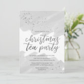 Invitation Fête de thé de Noël à l'aquarelle d'argent (Debout devant)