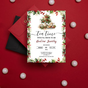 Invitation Fête de thé de Noël élégante Floral Fête de mariag