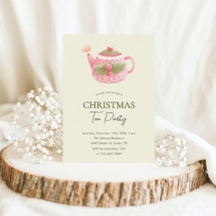 Invitation Fête de thé de Noël Pastel Pink