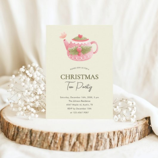 Invitation Fête de thé de Noël Pastel Pink