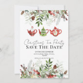 Invitation Fête de thé de Noël Whimsical Enregistrer la date (Devant)