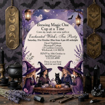 Fête de thé de sorcière enchantée violette sous la
