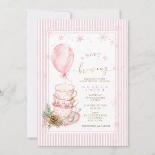 Invitation Fête de thé d'hiver rose rayures Baby Shower
