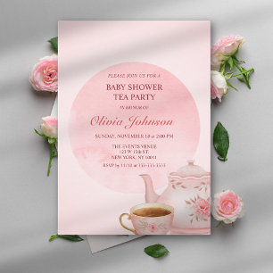 Invitation Fête de thé élégante Baby Shower Rose Fardée
