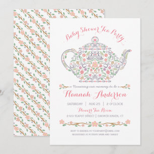 Invitation Fête de thé élégante pour bébé fille • Théière