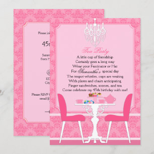 Invitation Fête de thé élégante rose damassé pour anniversair