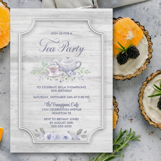 Invitation Fête de thé en bois gris